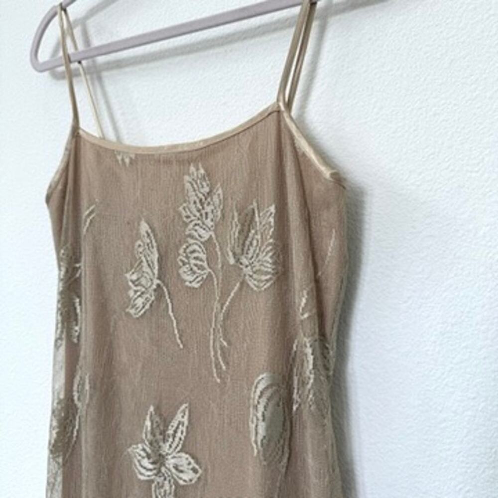 Sue Wong Nocturne Lace Mesh Slip Dress Taupe Nude Size M Long Formal Vintage - Picture 2 of 9